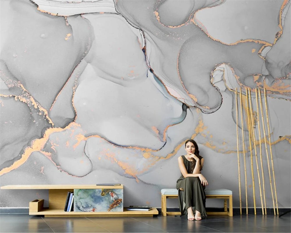 Wall Mural: Tonal Grey Marble Liquid Effect Feature Wall