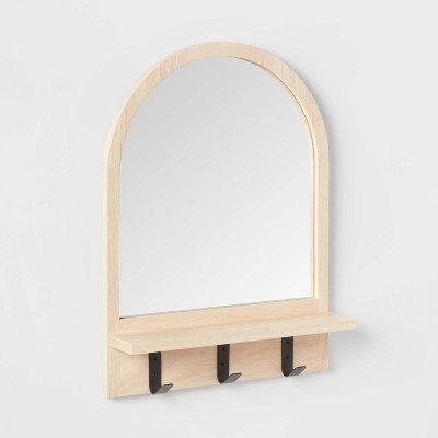 Wall Organizer: Trio of Hooks, Arched Silhouette, Light Wood