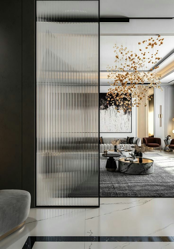 Wall Partition Fluted Glass Luxury Living Room Divider