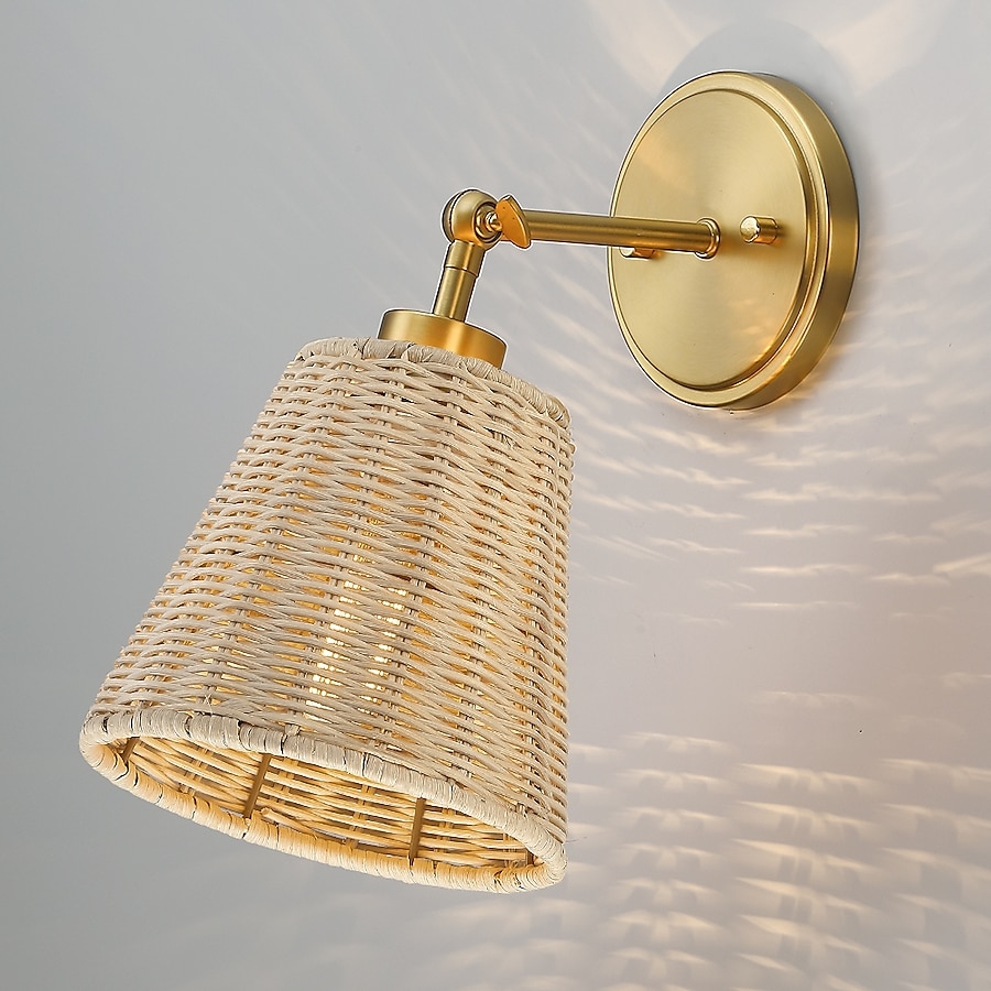 Wall Sconce Adjustable Swivel Joint: Woven Rattan Wall Sconce