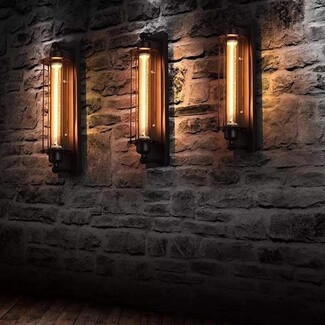 Wall Sconce featuring Cylindrical Bulb and Metal Cage