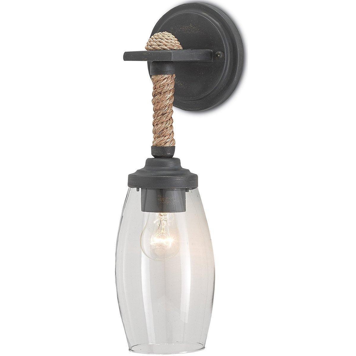 Wall Sconce French Black Finish: Rope Wrapped Glass Sconce