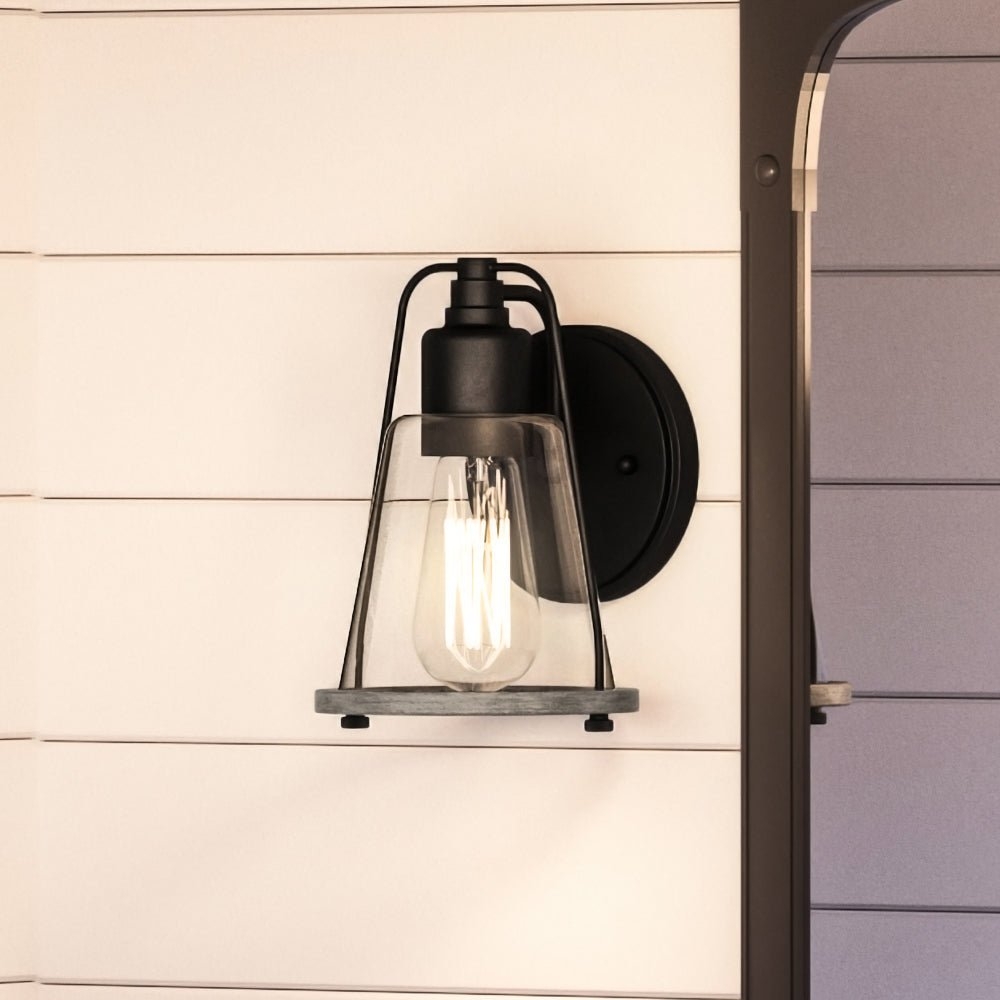 Wall Sconce Midnight Black Finish: Conical Glass Wall Fixture