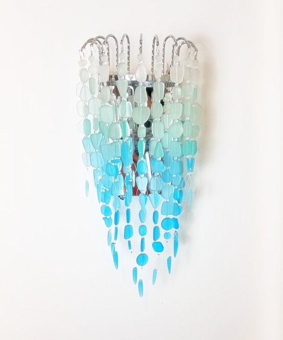Wall Sconce Ombre Gradient Strands: Coastal Sea Glass Sconce