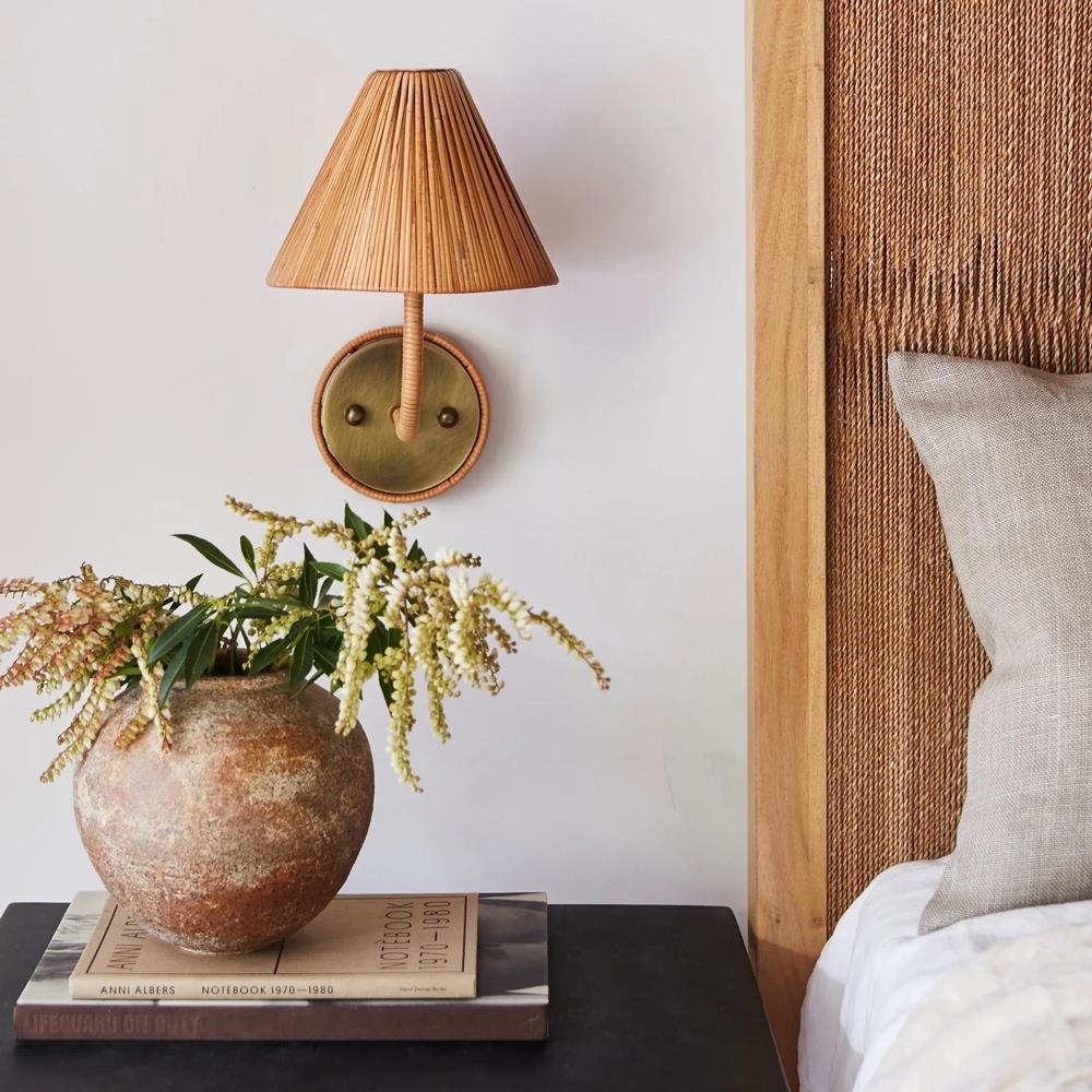 Wall Sconce Rattan Wrapped Arm: Natural Fiber Bedside Lamp