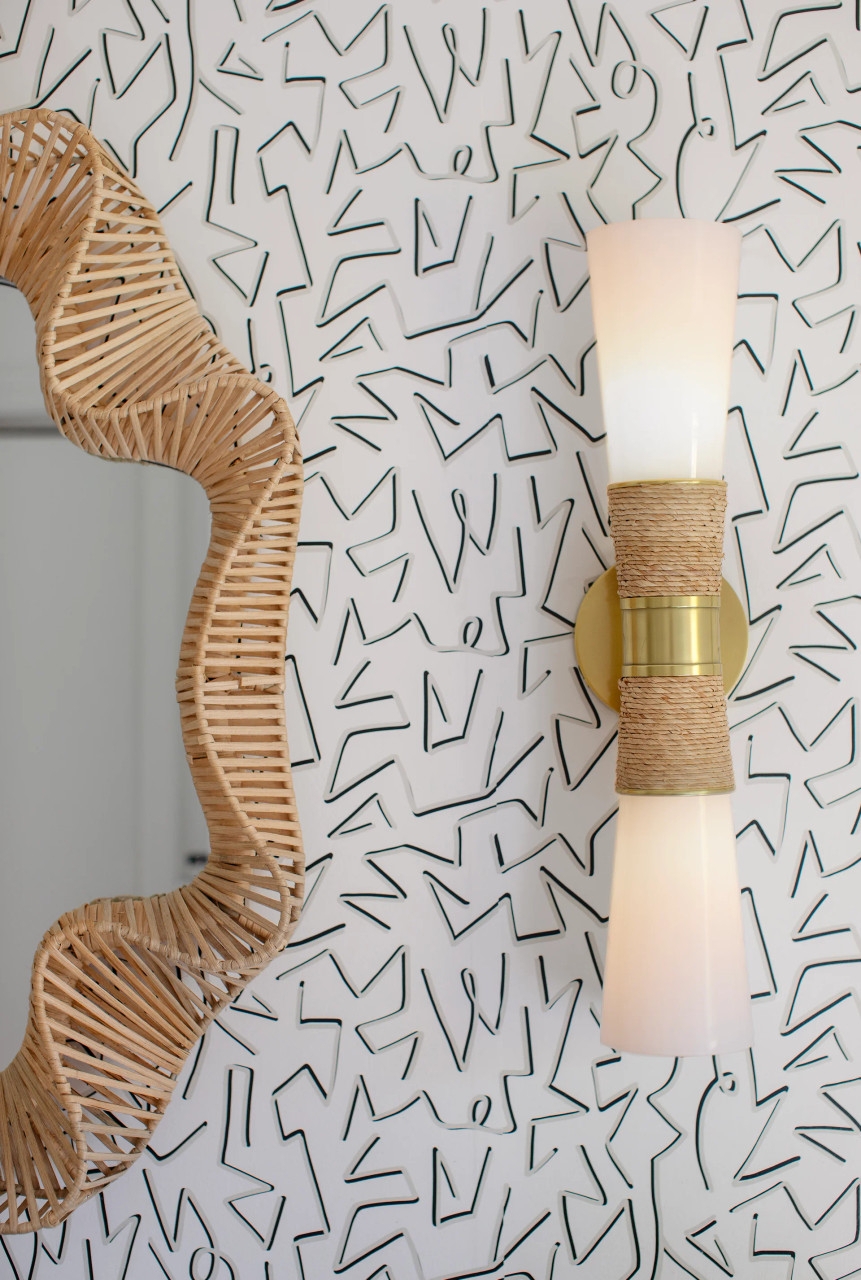 Wall Sconce Wavy Rattan Frame: Modern Coastal Wall Sconce