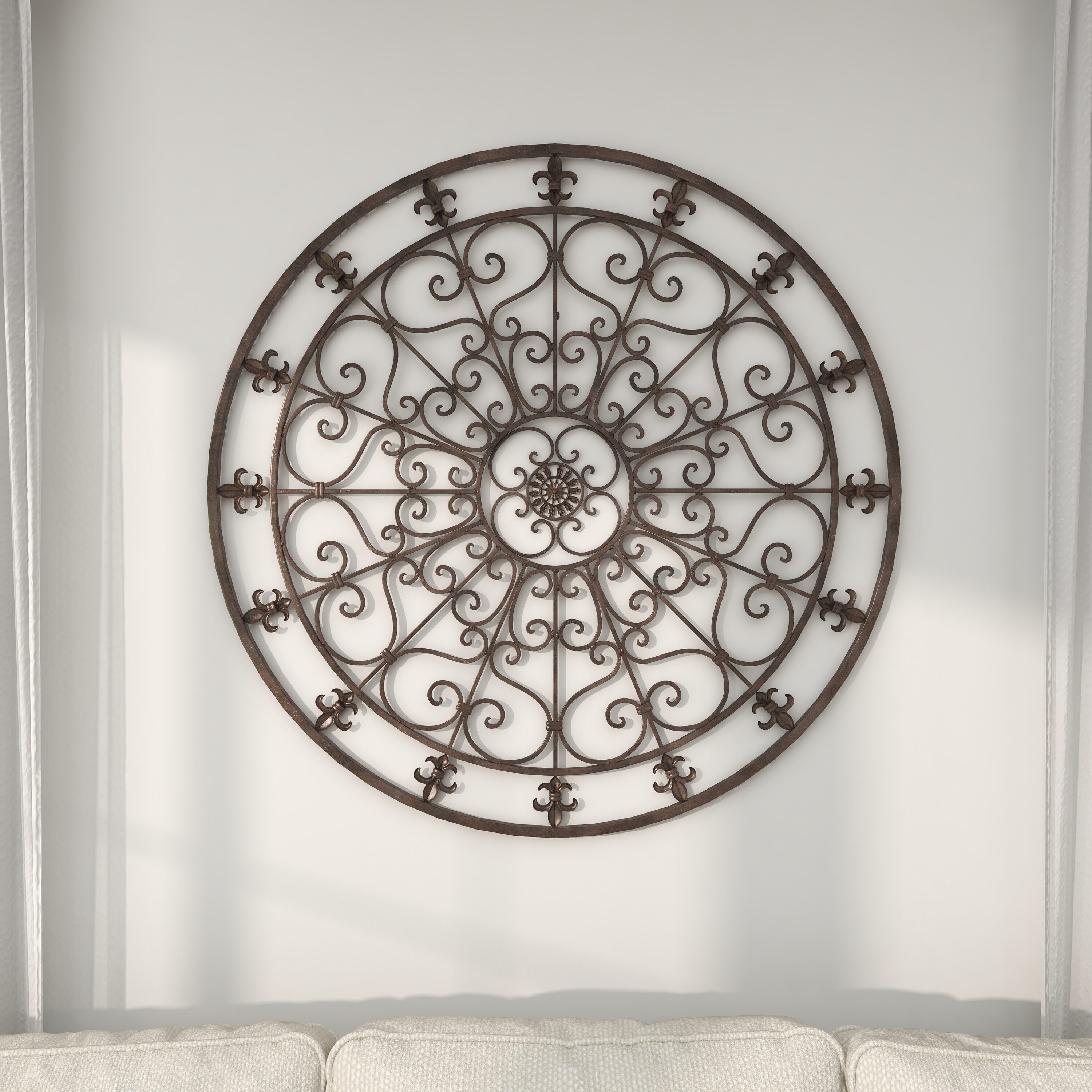 Wall Sculpture 42-Inch Ornate Fleur De Lis Scrollwork