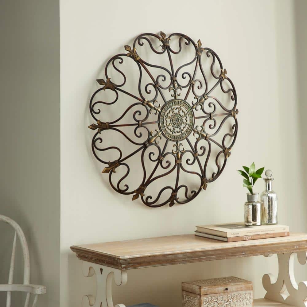 Wall Sculpture Fleur De Lis Openwork Design Medallion