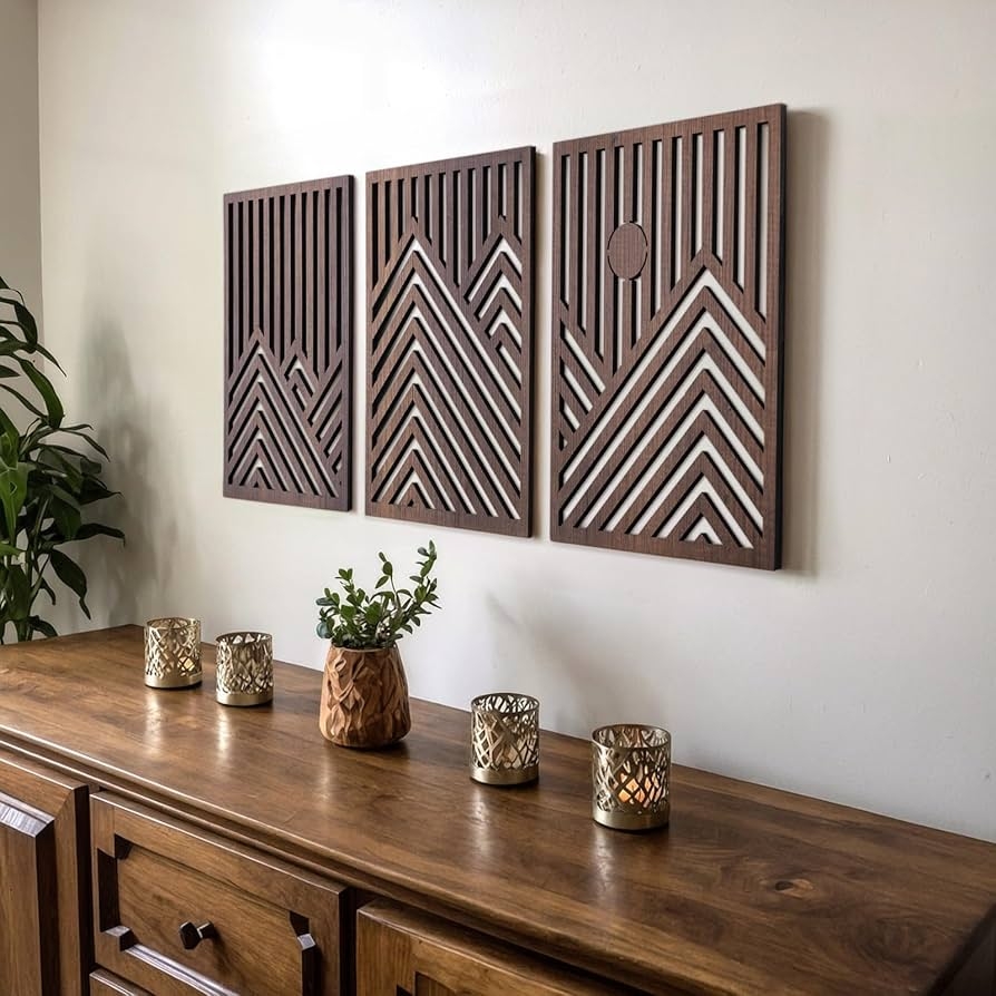Wall Sculpture Vertical Slats Mountain Wood Wall Art