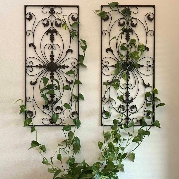 Wall Sculpture Wrought Iron Open Lattice Rectangle Art