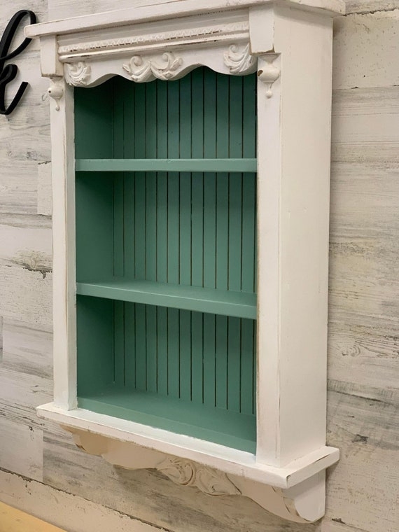 Wall Shelf: Beadboard Back Distressed White Wall Shelf