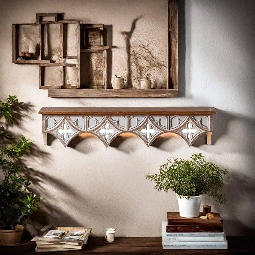 Wall Shelf with Gothic Arches and Integrated Lighting Decor