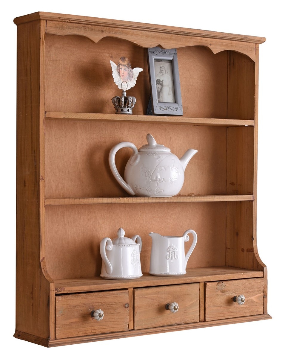 Wall Shelf with Three Drawers and Scalloped Trim Cabinet