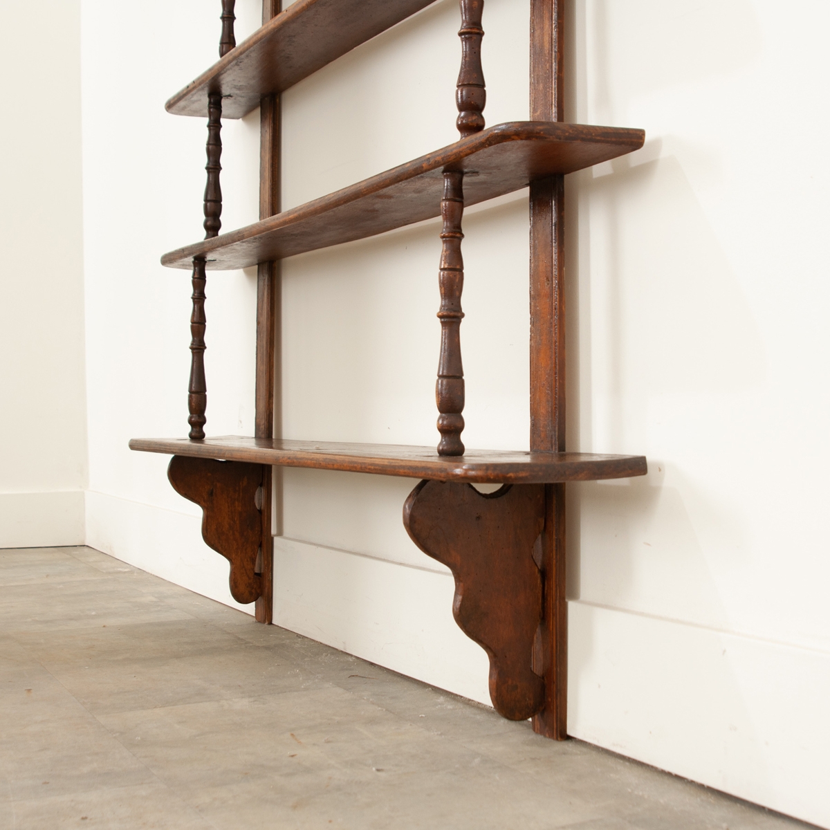 Wall Shelves with Turned Spindles and French Pine Display Rack