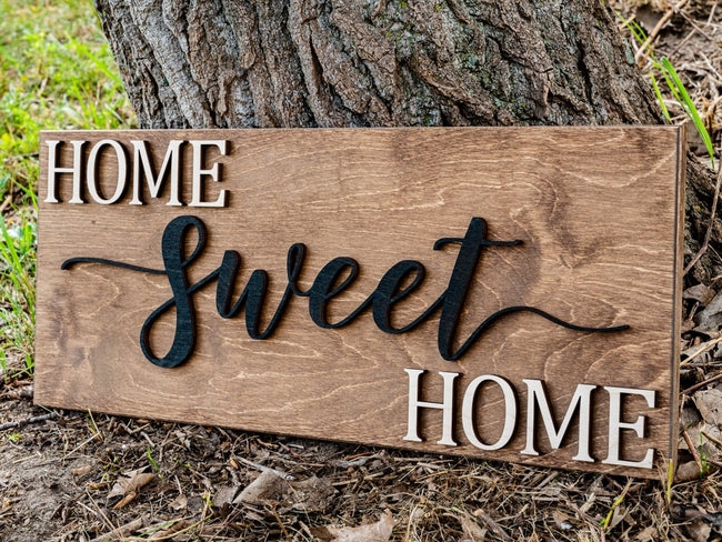 Wall Sign: 3D Wood Home Sign with Warm Walnut Stain