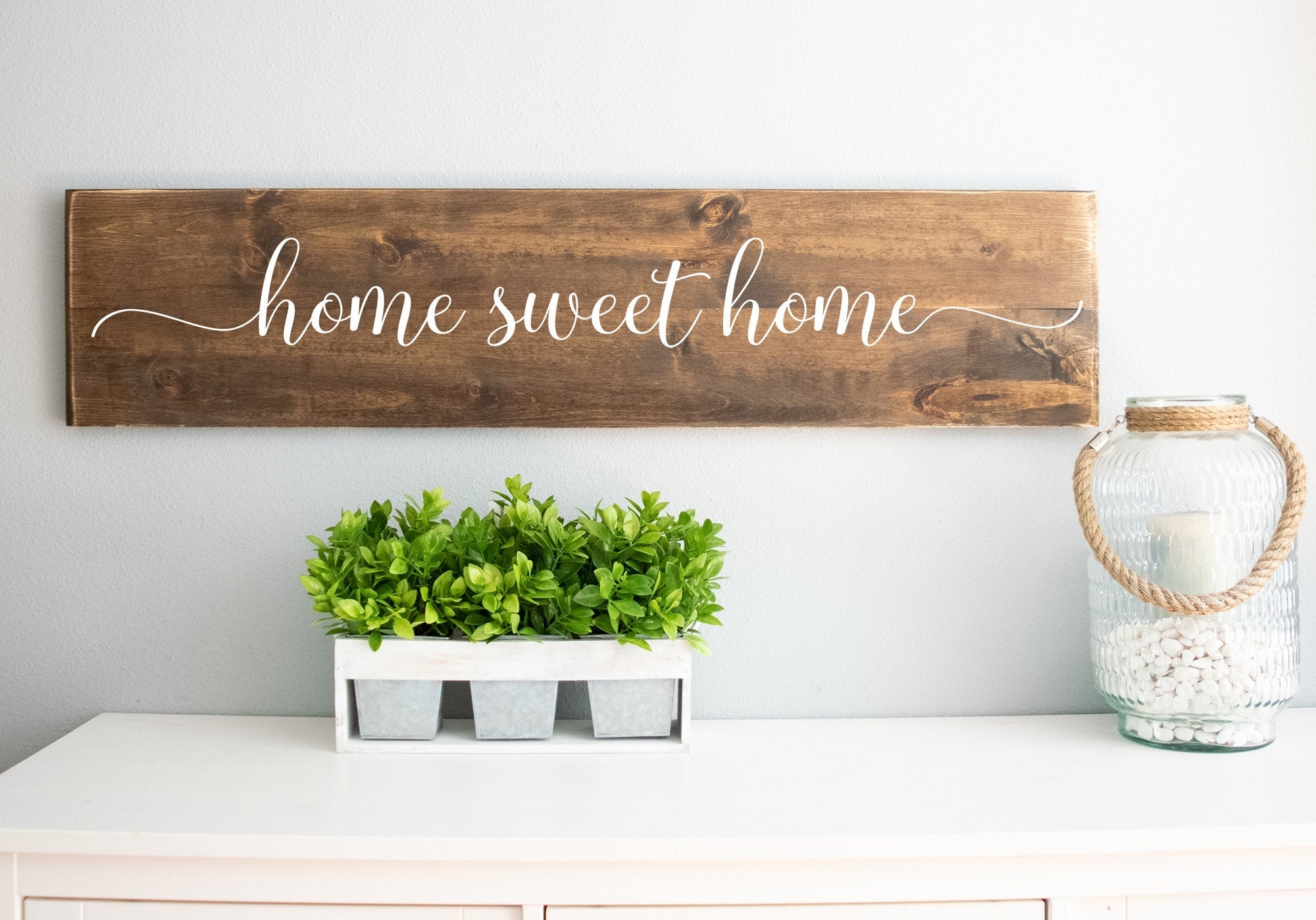 Wall Sign: Rustic Script Wall Art Elongated Swirls