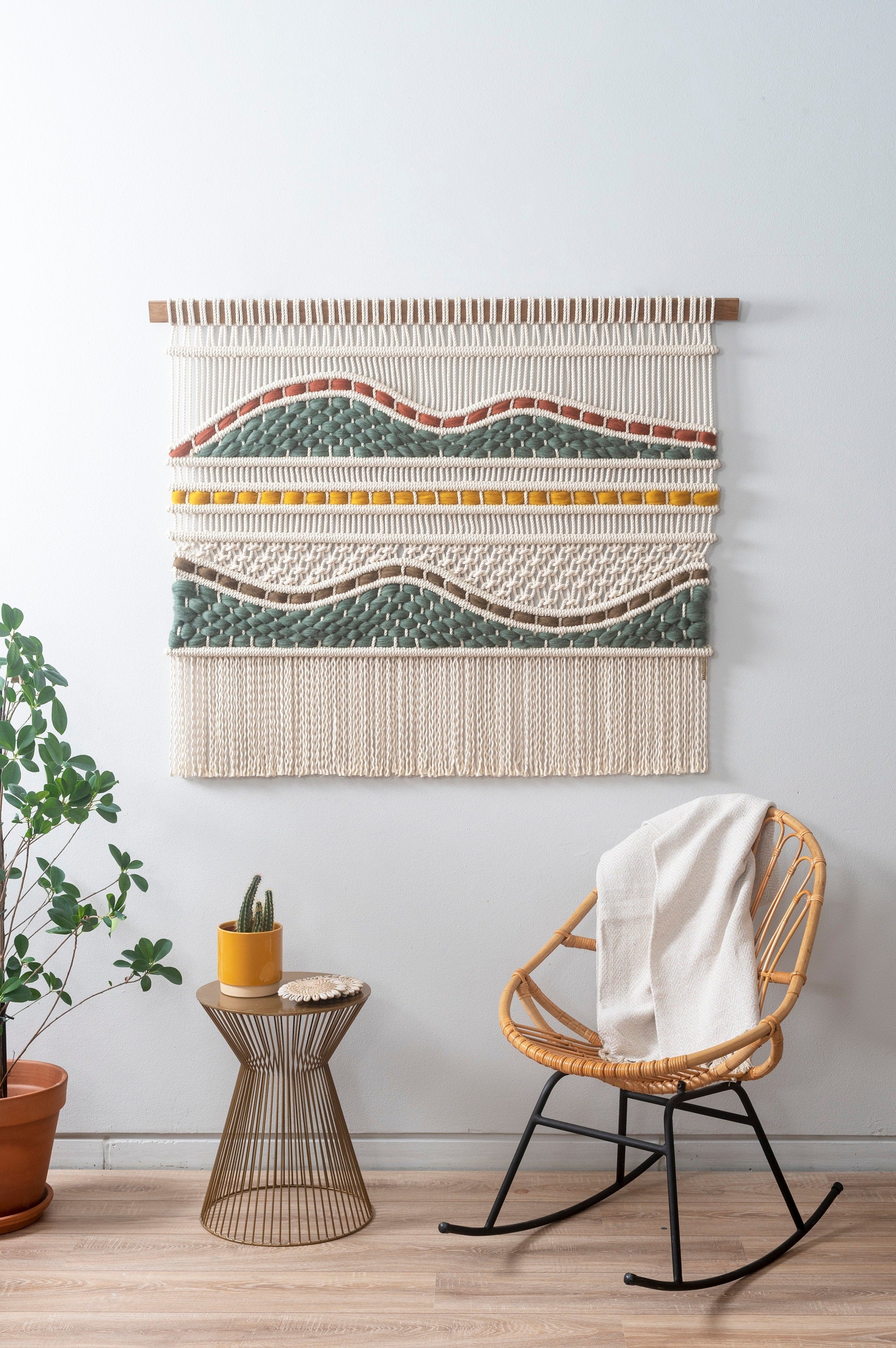 Wall Tapestry: Textured Landscape Motif Large Fiber Art