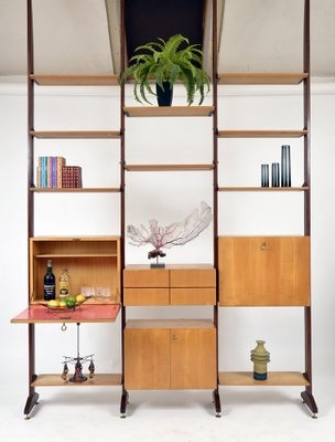 Wall Unit Drop Down Bar Red Interior Italian Mid-Century Wall Unit