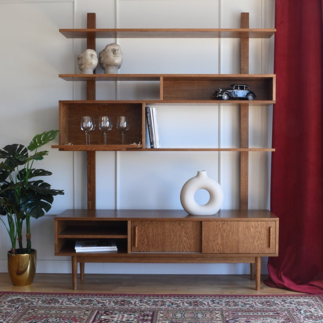 Wall Unit Tapered Legs Integrated Bar Home Office Display Unit