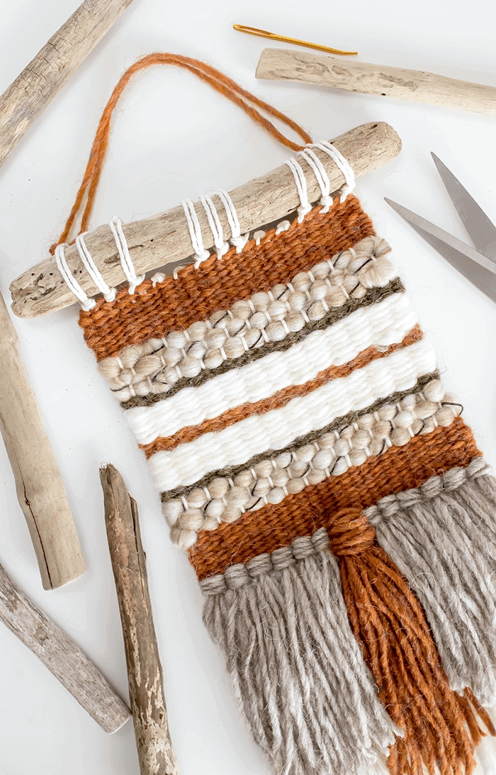 Wall Weaving: Driftwood Hanger Soumak Stitch Textile Art