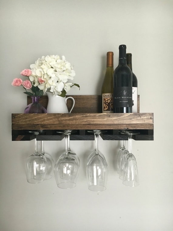 Wall Wine Rack Integrated Backsplash Rustic Wood Wine Shelf