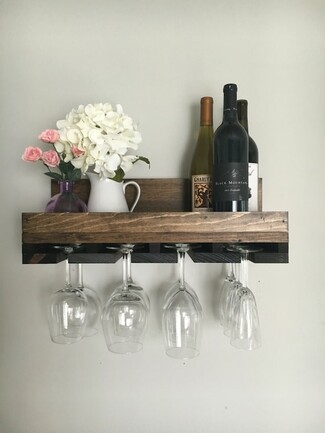 Wall Wine Rack Integrated Backsplash Rustic Wood Wine Shelf