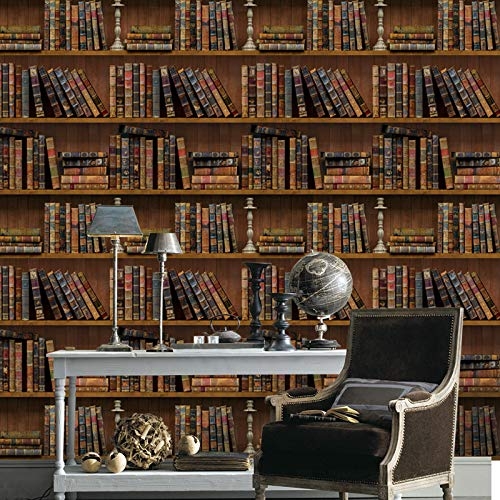 Wallpaper: Antique Book Spines Faux Bookcase Wall Decal