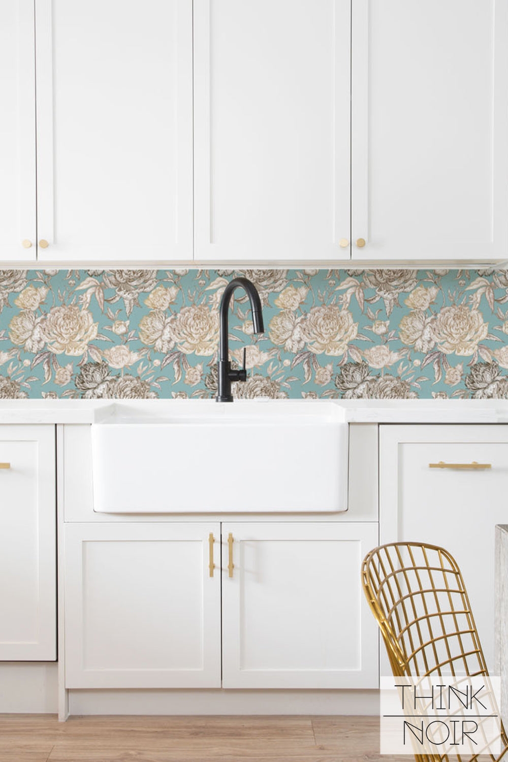 Wallpaper Backsplash Teal Floral and Peony Pattern Wall Mural