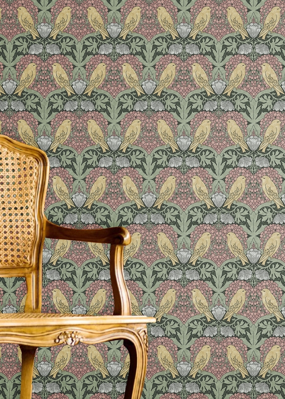Wallpaper Bird and Berry Motif Antique Bird and berry wallpaper
