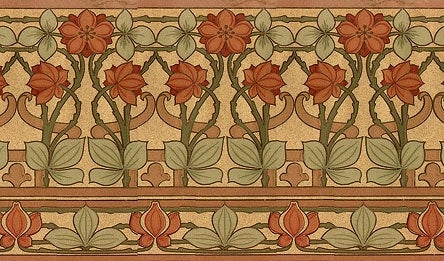 Wallpaper Border Sage Interlocking Stems terracotta floral border