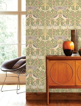 Wallpaper Botanical Bird Pattern Bird Motif sage green nature wallpaper