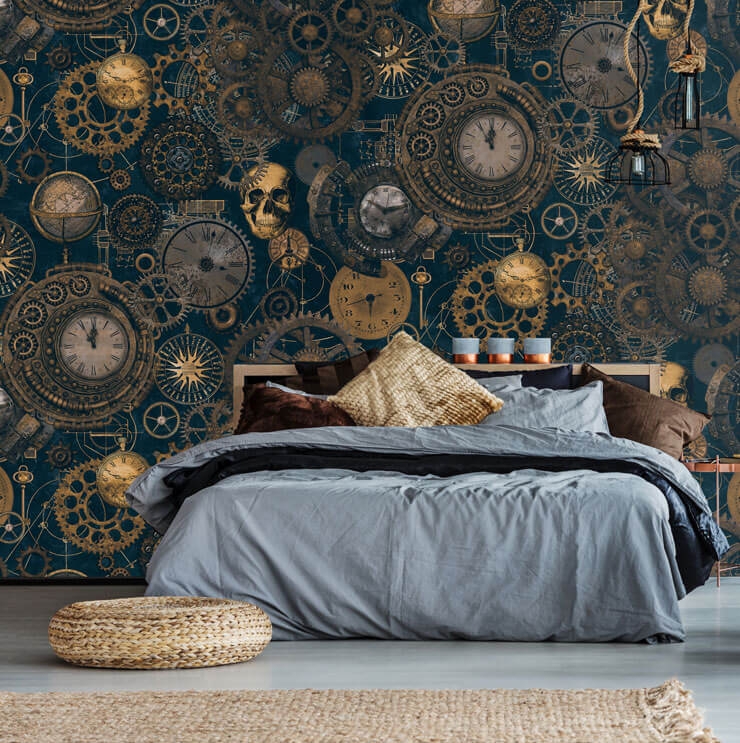 Wallpaper Clockwork Print Steampunk Gear Mural Art