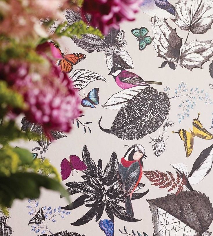 Wallpaper: Cream Large Scale Birds Botanical Print Decor