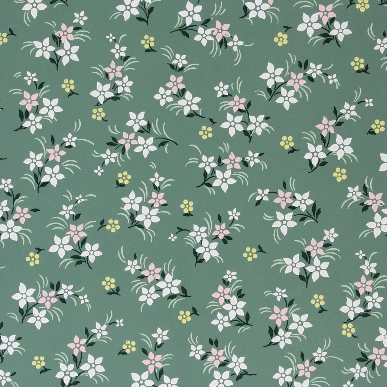 Wallpaper: Dainty Bouquets Retro Floral Muted Green Wall Art