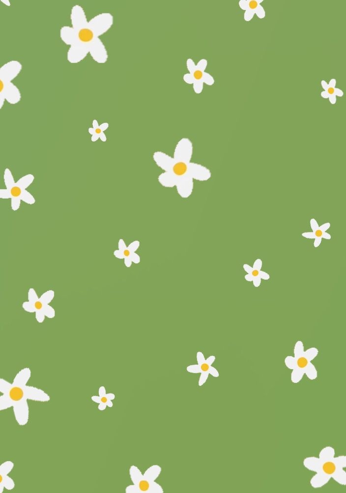 Wallpaper: Daisy Pattern Hand Drawn Style Minimalist Green Art