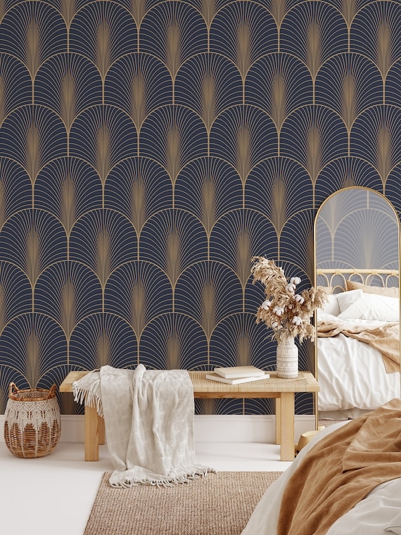 Wallpaper Fan Pattern Boho Glam Bedroom Accent Wall