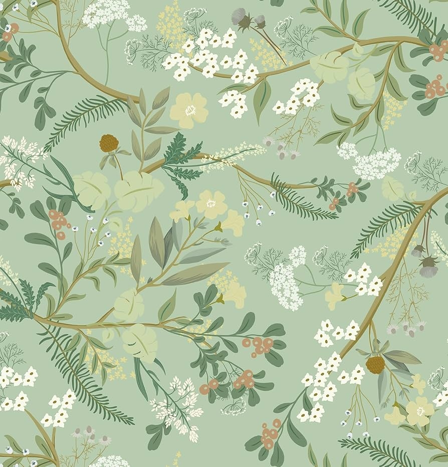 Wallpaper: Feathery Foliage Botanical Sage Green Wall Decor