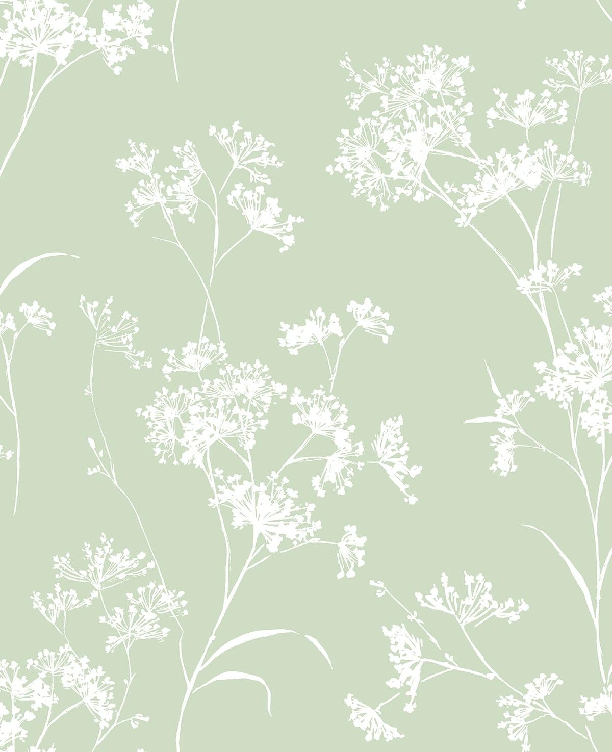 Wallpaper: Floral Mist Pattern Seacrest Green Botanical Art