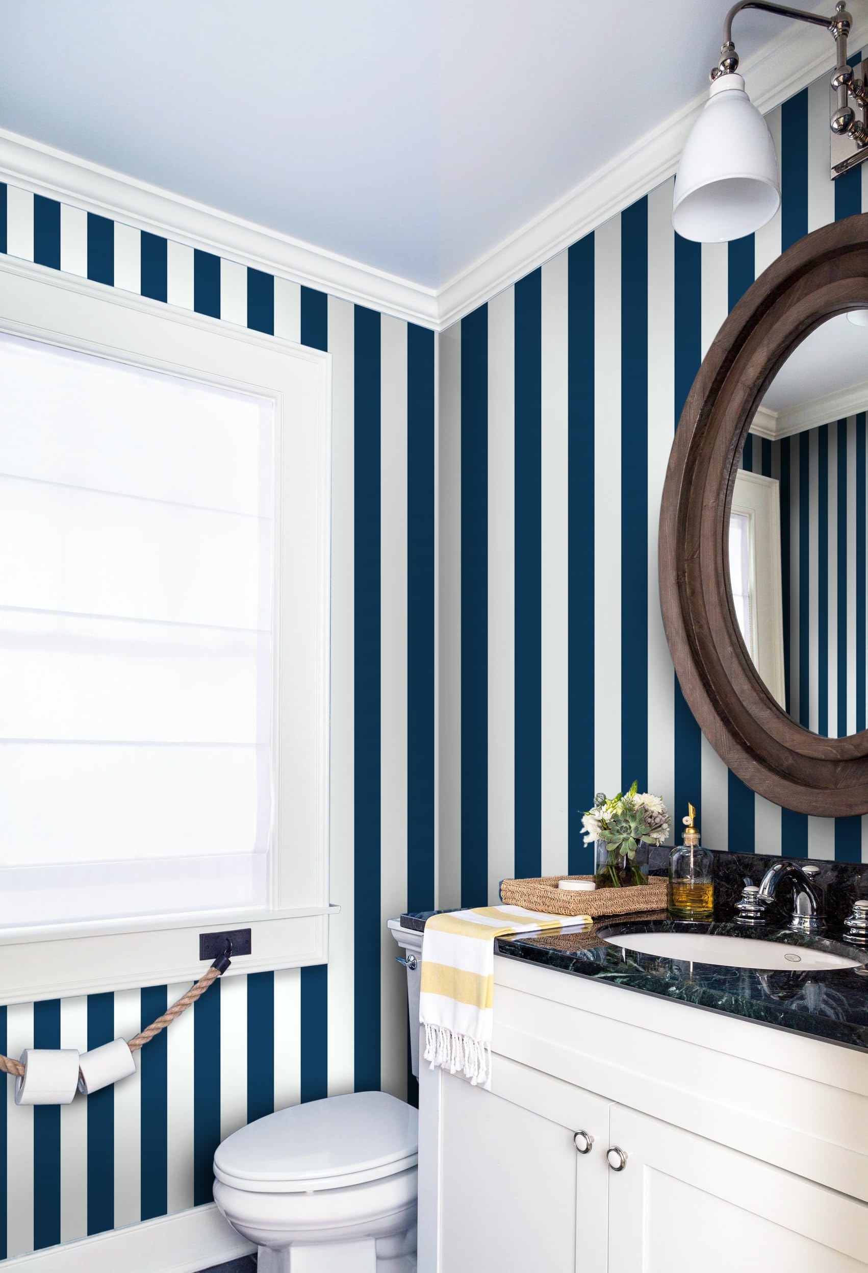 Wallpaper for Nautical Powder Room with Rope Accents