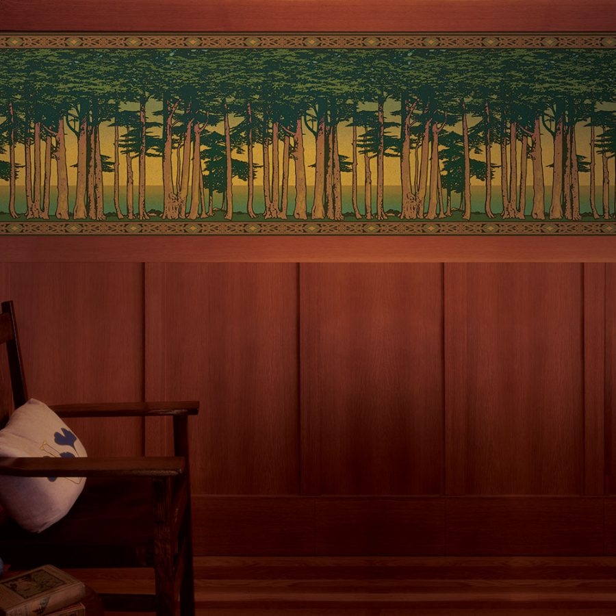 Wallpaper Frieze Forest Landscape Satin Arts and Crafts wallpaper frieze