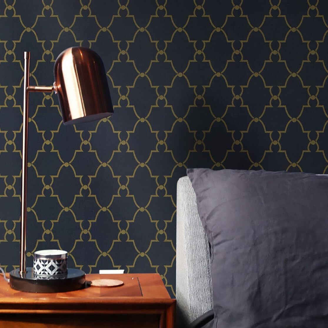 Wallpaper Gold Trellis Pattern Copper Accent Decor