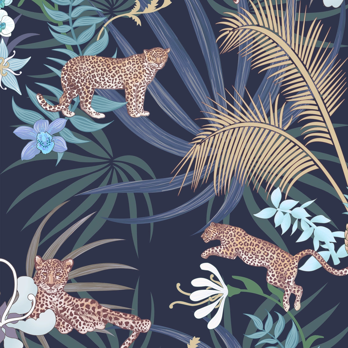 Wallpaper Leopard Motif Tropical Jungle Botanical Print