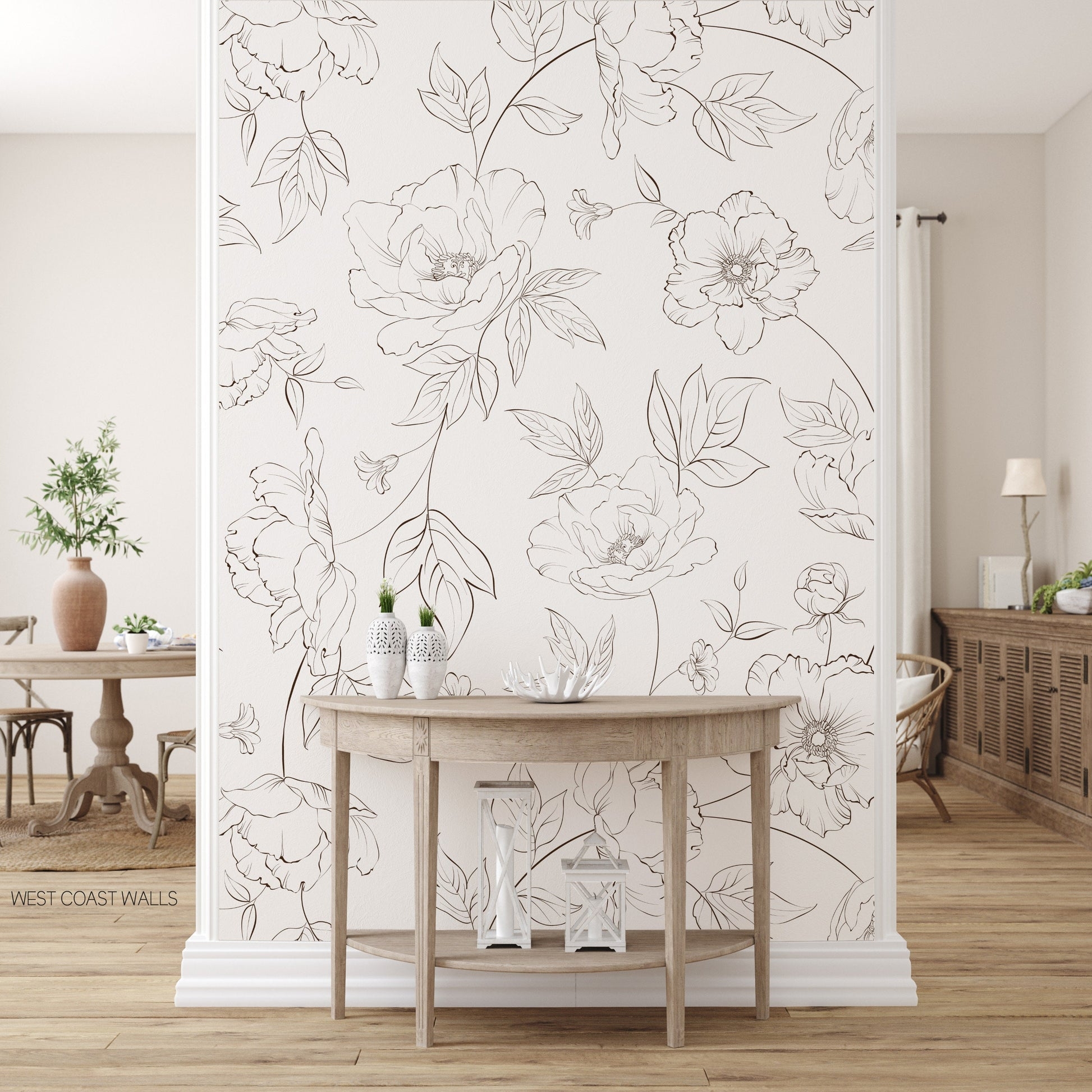 Wallpaper: Line Drawn Botanicals Minimalist Sketch Wall