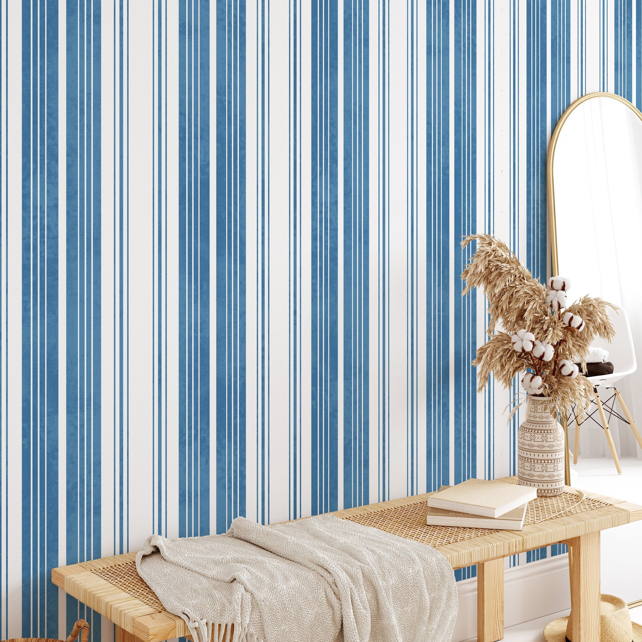 Wallpaper Mural with Varied Width Vertical Stripes
