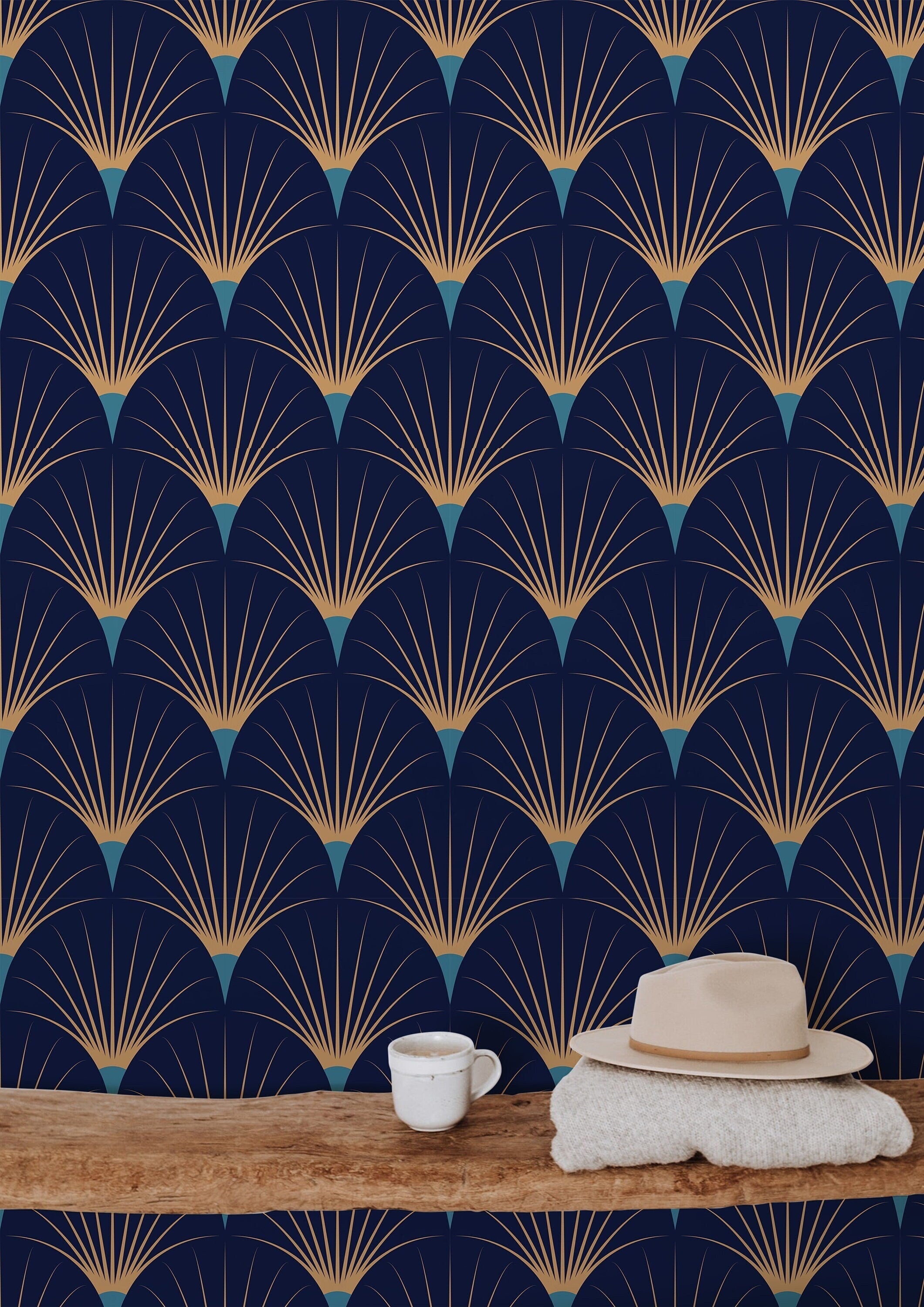 Wallpaper Scalloped Fan Pattern Art Deco Wall Mural
