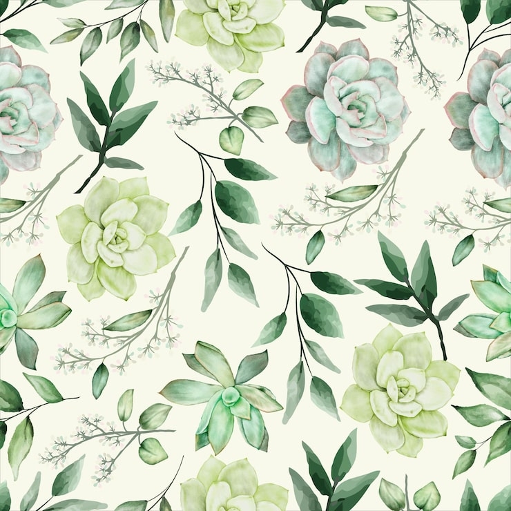 Wallpaper: Succulent Motifs Watercolor Texture Muted Botanical