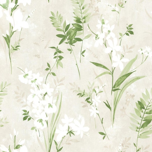Wallpaper: Watercolor Floral Sage Green Botanical Print Art