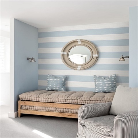 Wallpaper with Horizontal Stripes for Coastal Nook