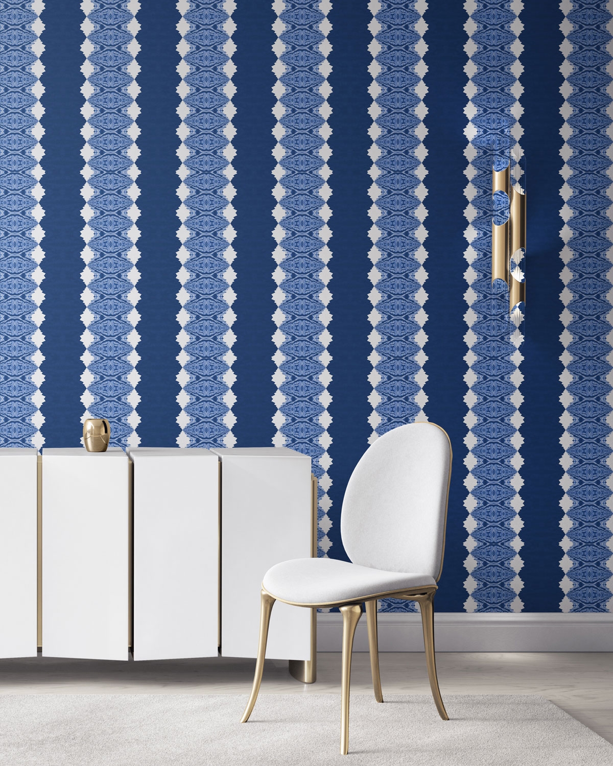 Wallpaper with Kaleidoscopic Stripes and Gold Accents