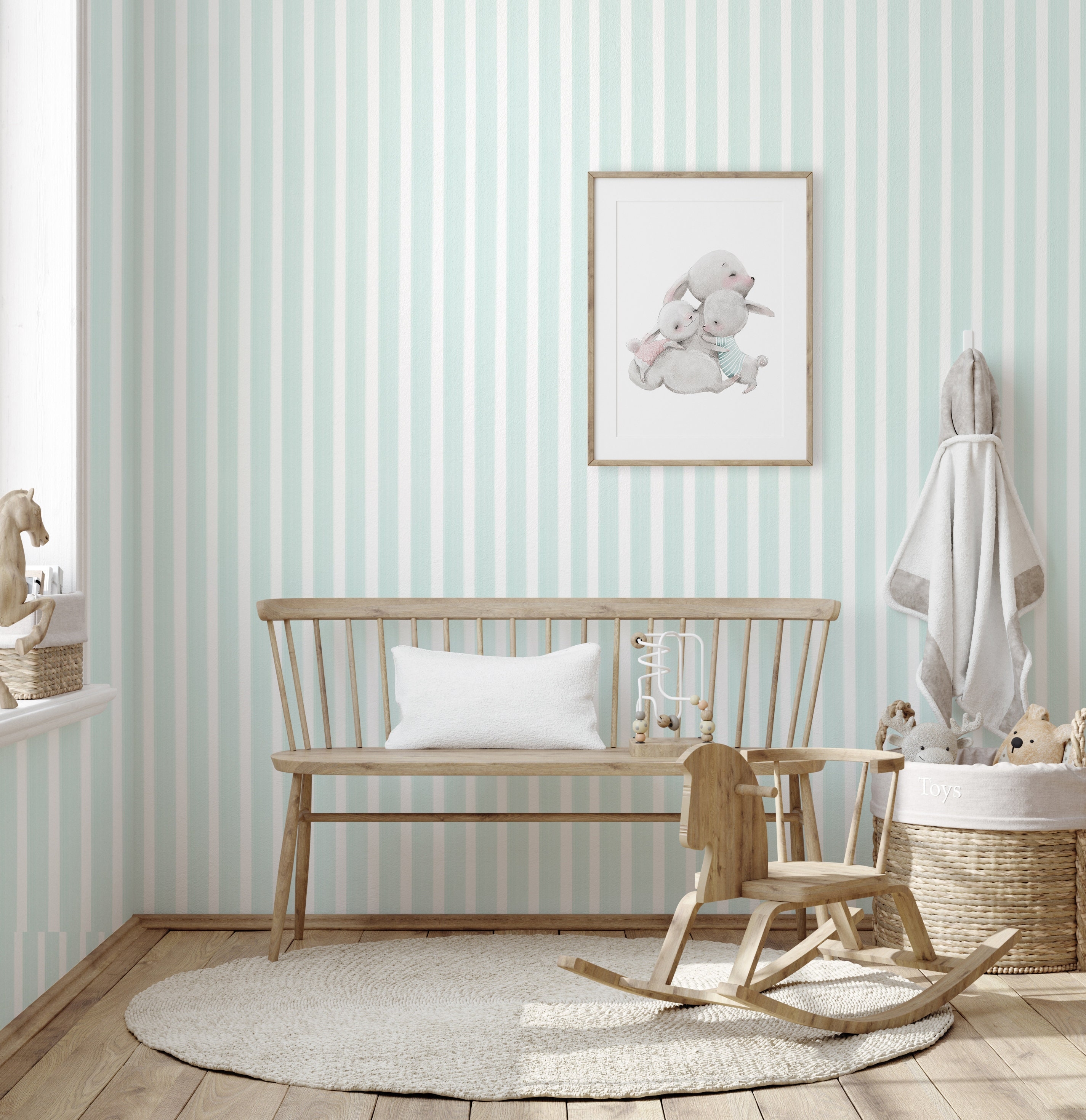 Wallpaper with Scandinavian Style Light Blue Stripes